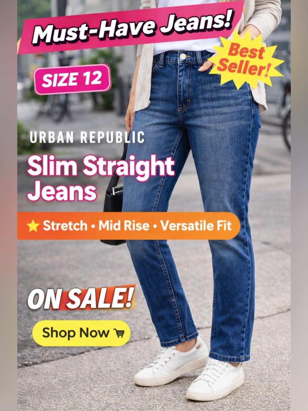 Urban Republic Womens Slim Straight Jeans Size 12 Blue Denim Mid Rise Stretch - Picture 14 of 16
